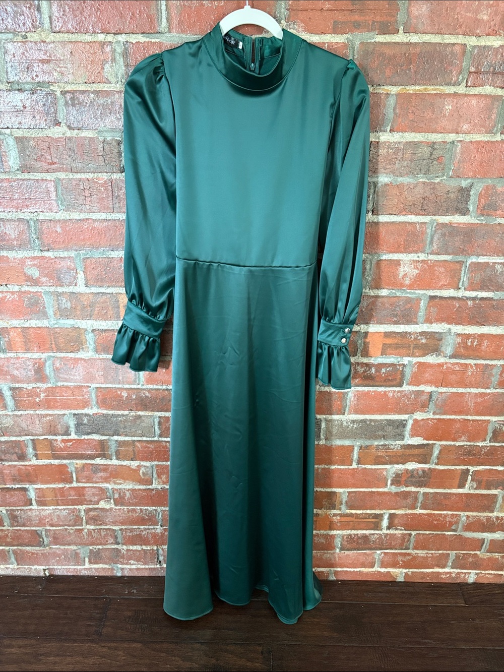 Emerald Satin High-Neck Maxi Dress